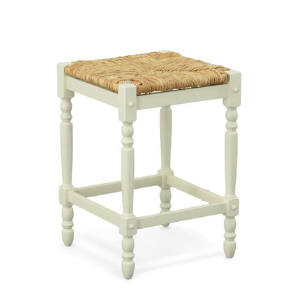 24" Natural And Antiqued White Rush And Solid Wood Backless Counter Height Bar Chair HomeRoots