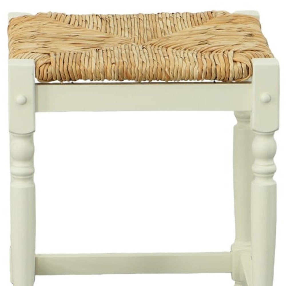 24" Natural And Antiqued White Rush And Solid Wood Backless Counter Height Bar Chair HomeRoots