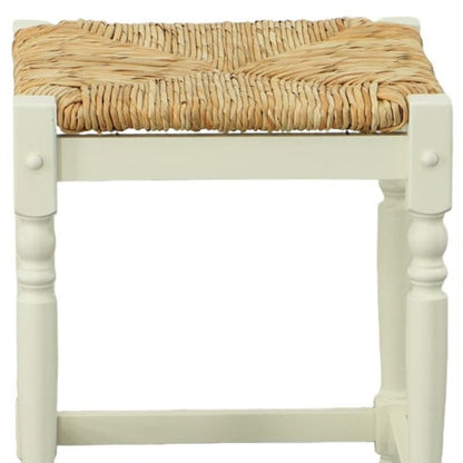 24" Natural And Antiqued White Rush And Solid Wood Backless Counter Height Bar Chair HomeRoots