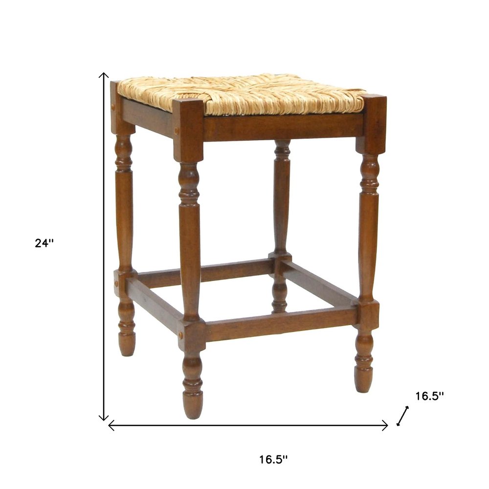 24" Natural And Brown Solid Wood Backless Counter Height Bar Chair HomeRoots