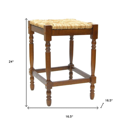24" Natural And Brown Solid Wood Backless Counter Height Bar Chair HomeRoots