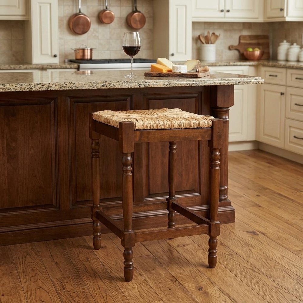 24" Natural And Brown Solid Wood Backless Counter Height Bar Chair HomeRoots