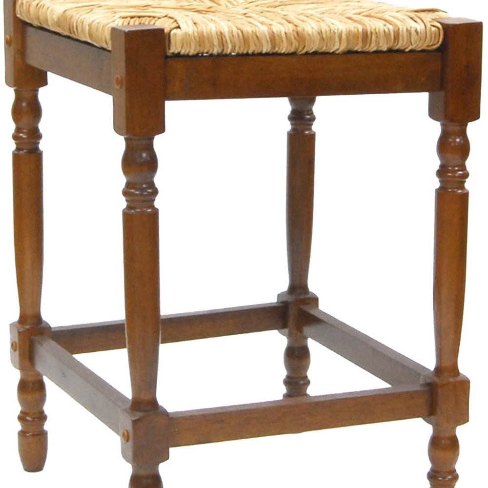 24" Natural And Brown Solid Wood Backless Counter Height Bar Chair HomeRoots