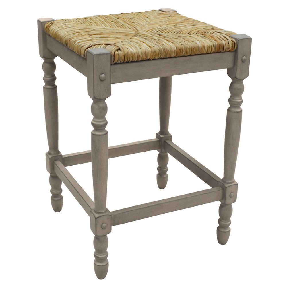 24" Natural And Gray Rush And Solid Wood Backless Counter Height Bar Chair HomeRoots