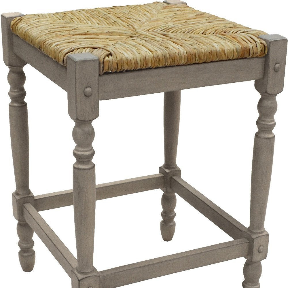 24" Natural And Gray Rush And Solid Wood Backless Counter Height Bar Chair HomeRoots