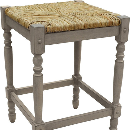 24" Natural And Gray Rush And Solid Wood Backless Counter Height Bar Chair HomeRoots
