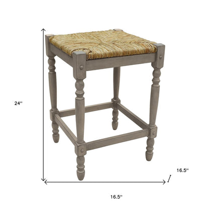 24" Natural And Gray Rush And Solid Wood Backless Counter Height Bar Chair HomeRoots