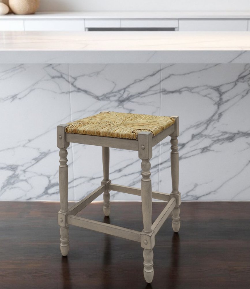 24" Natural And Gray Solid Wood Backless Counter Height Bar Chair HomeRoots