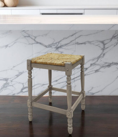 24" Natural And Gray Solid Wood Backless Counter Height Bar Chair HomeRoots