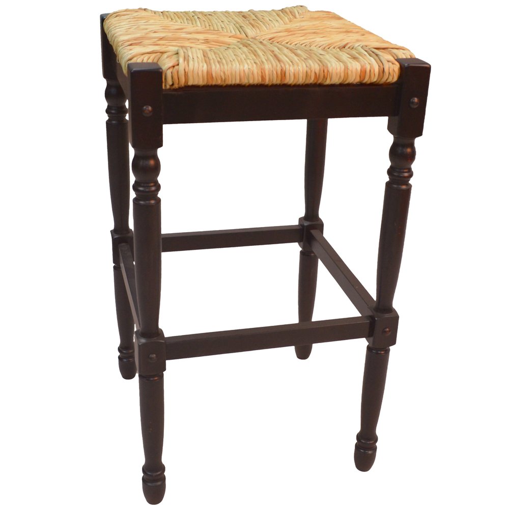 29" Natural And Espresso Wicker And Solid Wood Backless Bar Height Bar Chair HomeRoots
