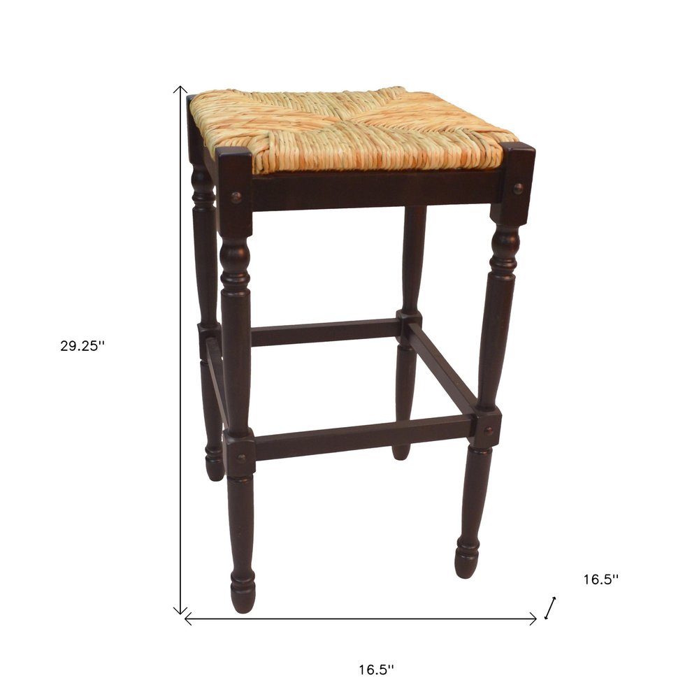 29" Natural And Espresso Wicker And Solid Wood Backless Bar Height Bar Chair HomeRoots