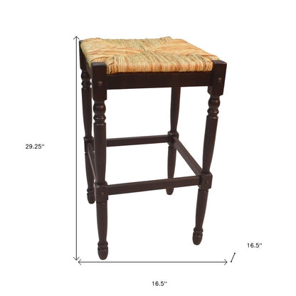29" Natural And Espresso Wicker And Solid Wood Backless Bar Height Bar Chair HomeRoots