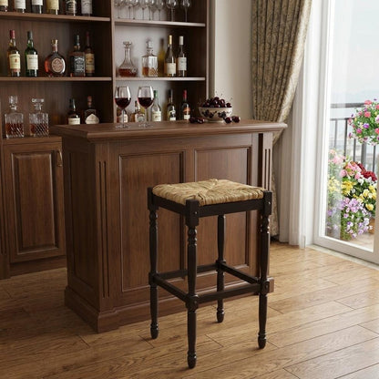29" Natural And Espresso Wicker And Solid Wood Backless Bar Height Bar Chair HomeRoots