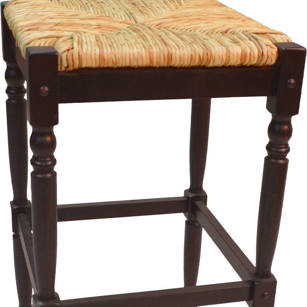 29" Natural And Espresso Wicker And Solid Wood Backless Bar Height Bar Chair HomeRoots