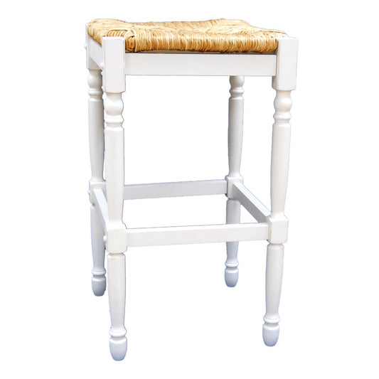 29" Natural And Antiqued White Rush And Solid Wood Backless Bar Height Bar Chair HomeRoots