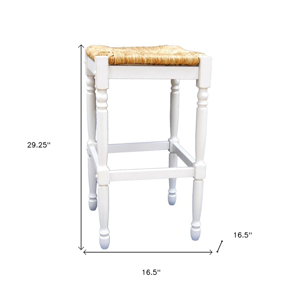 29" Natural And Antiqued White Solid Wood Backless Bar Height Bar Chair HomeRoots