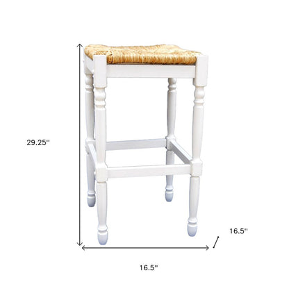29" Natural And Antiqued White Solid Wood Backless Bar Height Bar Chair HomeRoots