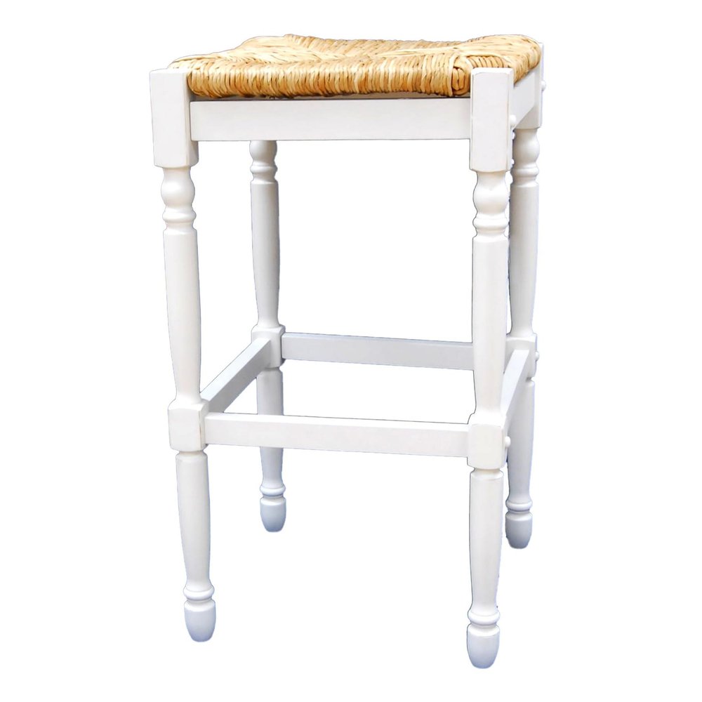29" Natural And Antiqued White Rush And Solid Wood Backless Bar Height Bar Chair HomeRoots