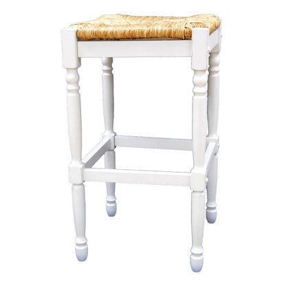 29" Natural And Antiqued White Rush And Solid Wood Backless Bar Height Bar Chair HomeRoots