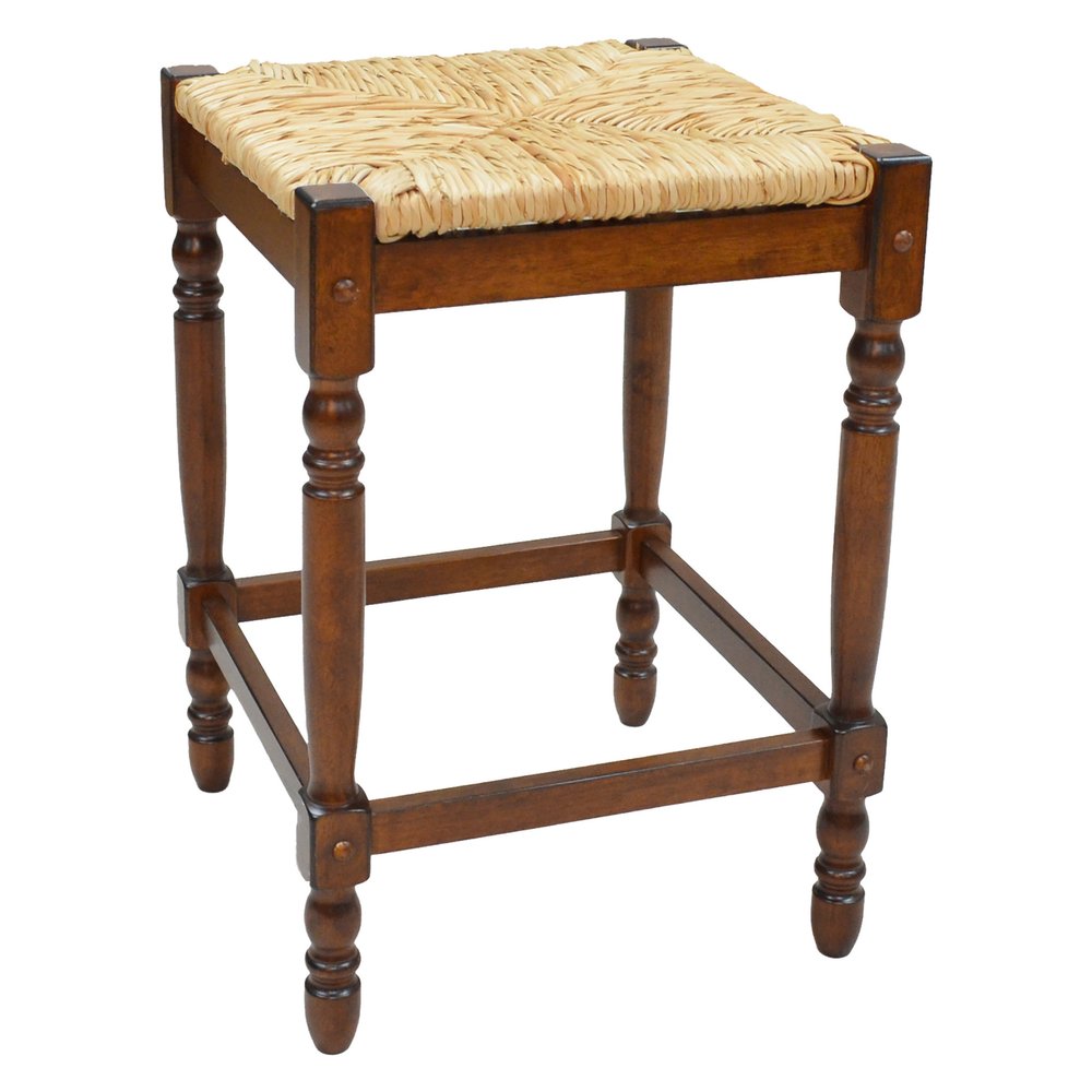 29" Natural And Chestnut Rush And Solid Wood Backless Bar Height Bar Chair HomeRoots