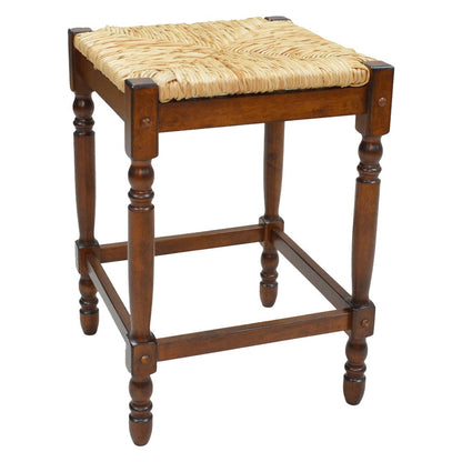 29" Natural And Chestnut Rush And Solid Wood Backless Bar Height Bar Chair HomeRoots