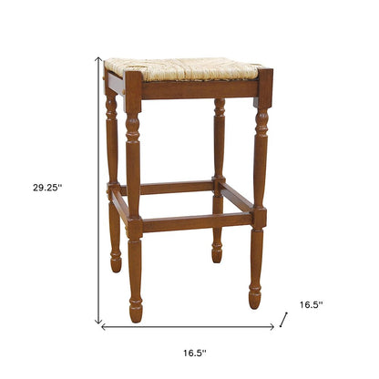 29" Natural And Brown Solid Wood Backless Bar Height Bar Chair HomeRoots