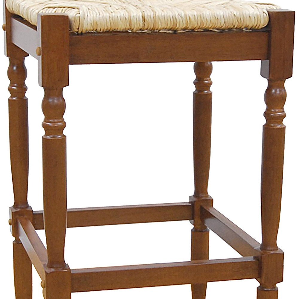 29" Natural And Brown Solid Wood Backless Bar Height Bar Chair HomeRoots