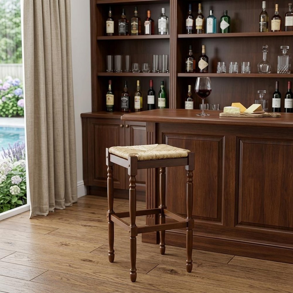 29" Natural And Brown Solid Wood Backless Bar Height Bar Chair HomeRoots