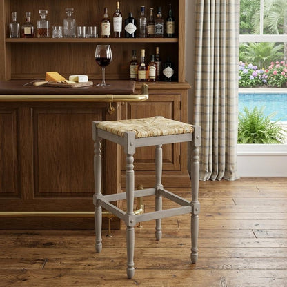 29" Natural And Gray Solid Wood Backless Bar Height Bar Chair HomeRoots