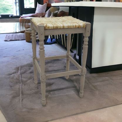 29" Natural And Gray Solid Wood Backless Bar Height Bar Chair HomeRoots