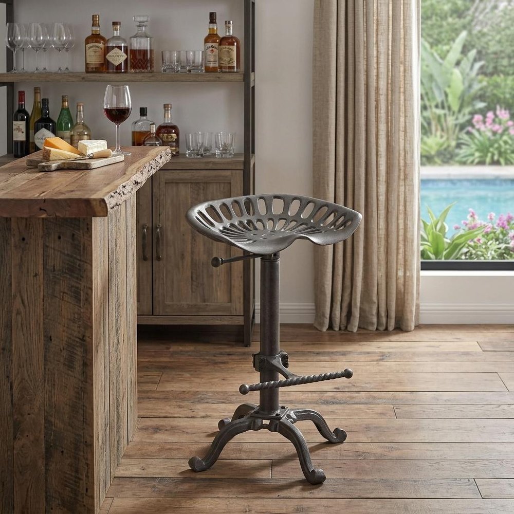 Gray Iron Backless Adjustable Height Bar Chair HomeRoots