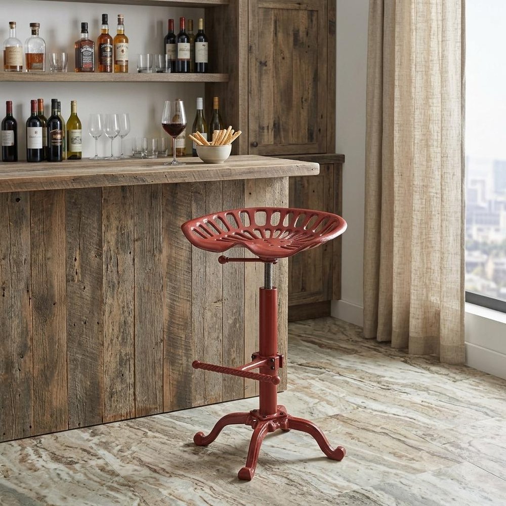 Red Iron Backless Adjustable Height Bar Chair HomeRoots