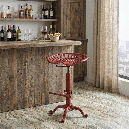 Red Iron Backless Adjustable Height Bar Chair HomeRoots