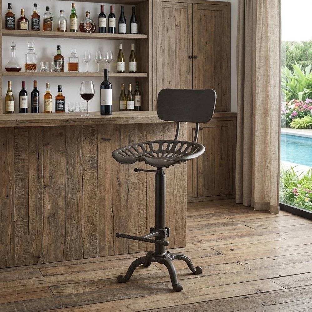 Gray Iron Low Back Adjustable Height Bar Chair HomeRoots