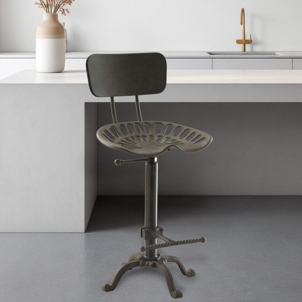 Gray Iron Low Back Adjustable Height Bar Chair HomeRoots