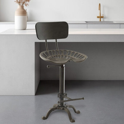 Gray Iron Low Back Adjustable Height Bar Chair HomeRoots