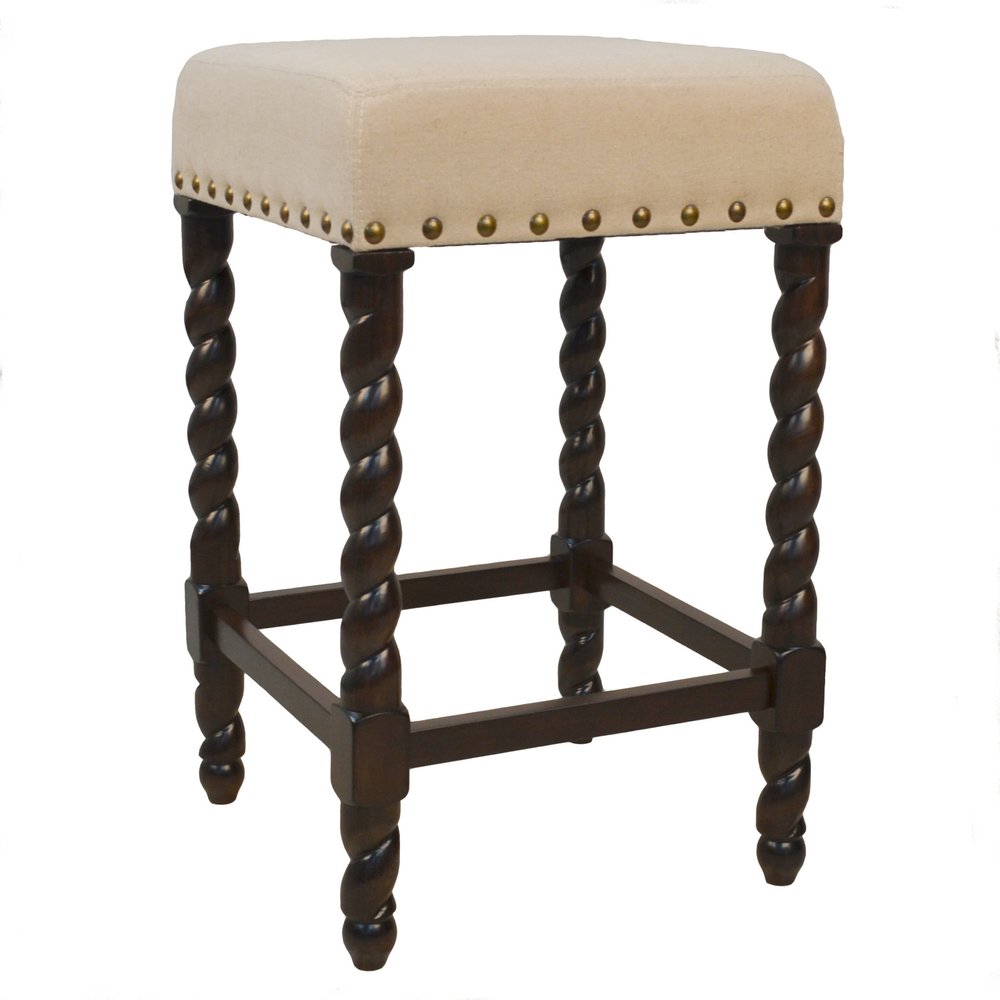 24" Cream And Espresso Fabric And Solid Wood Backless Counter Height Bar Chair HomeRoots
