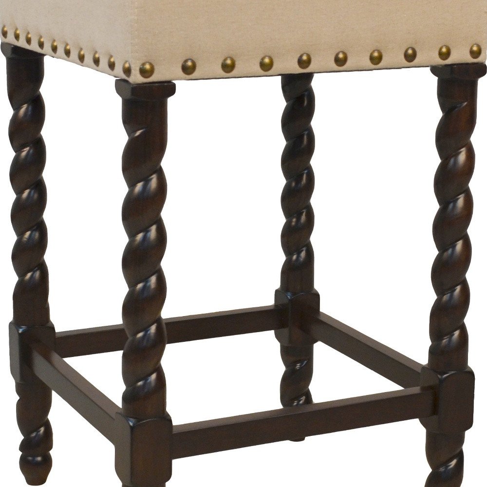 24" Cream And Espresso Fabric And Solid Wood Backless Counter Height Bar Chair HomeRoots