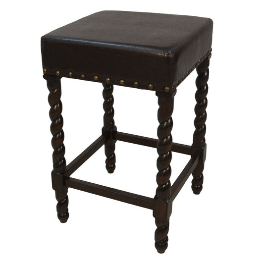 24" Black And Espresso Faux Leather And Fabric And Solid Wood Backless Counter Height Bar Chair HomeRoots