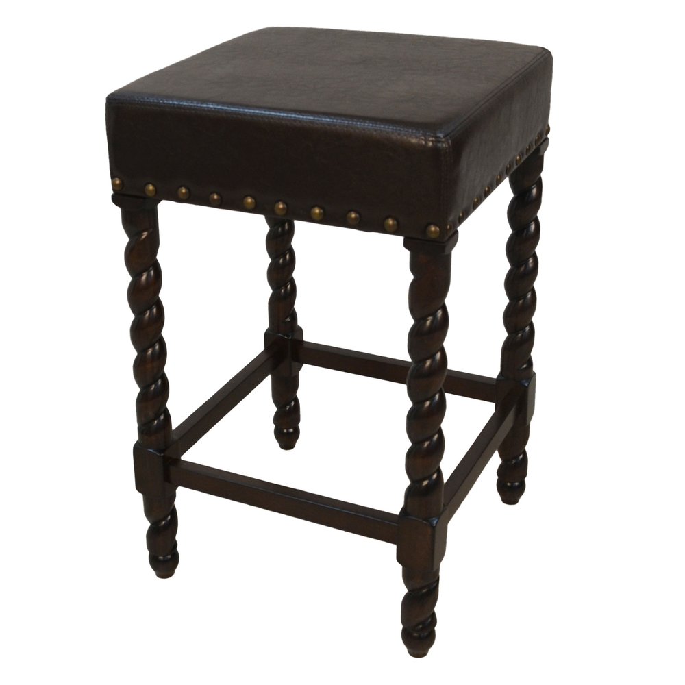 24" Black And Espresso Faux Leather And Fabric And Solid Wood Backless Counter Height Bar Chair HomeRoots