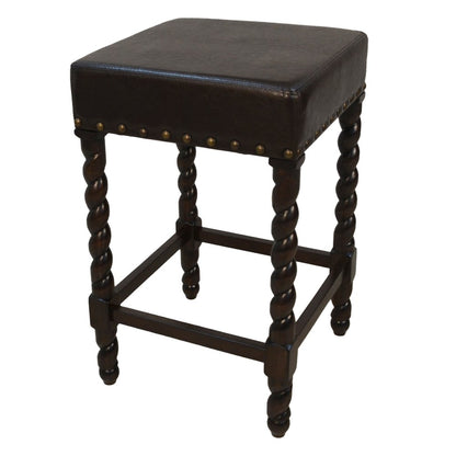 24" Black And Espresso Faux Leather And Fabric And Solid Wood Backless Counter Height Bar Chair HomeRoots