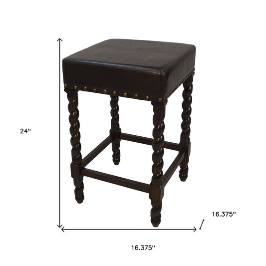 24" Black And Espresso Faux Leather And Fabric And Solid Wood Backless Counter Height Bar Chair HomeRoots