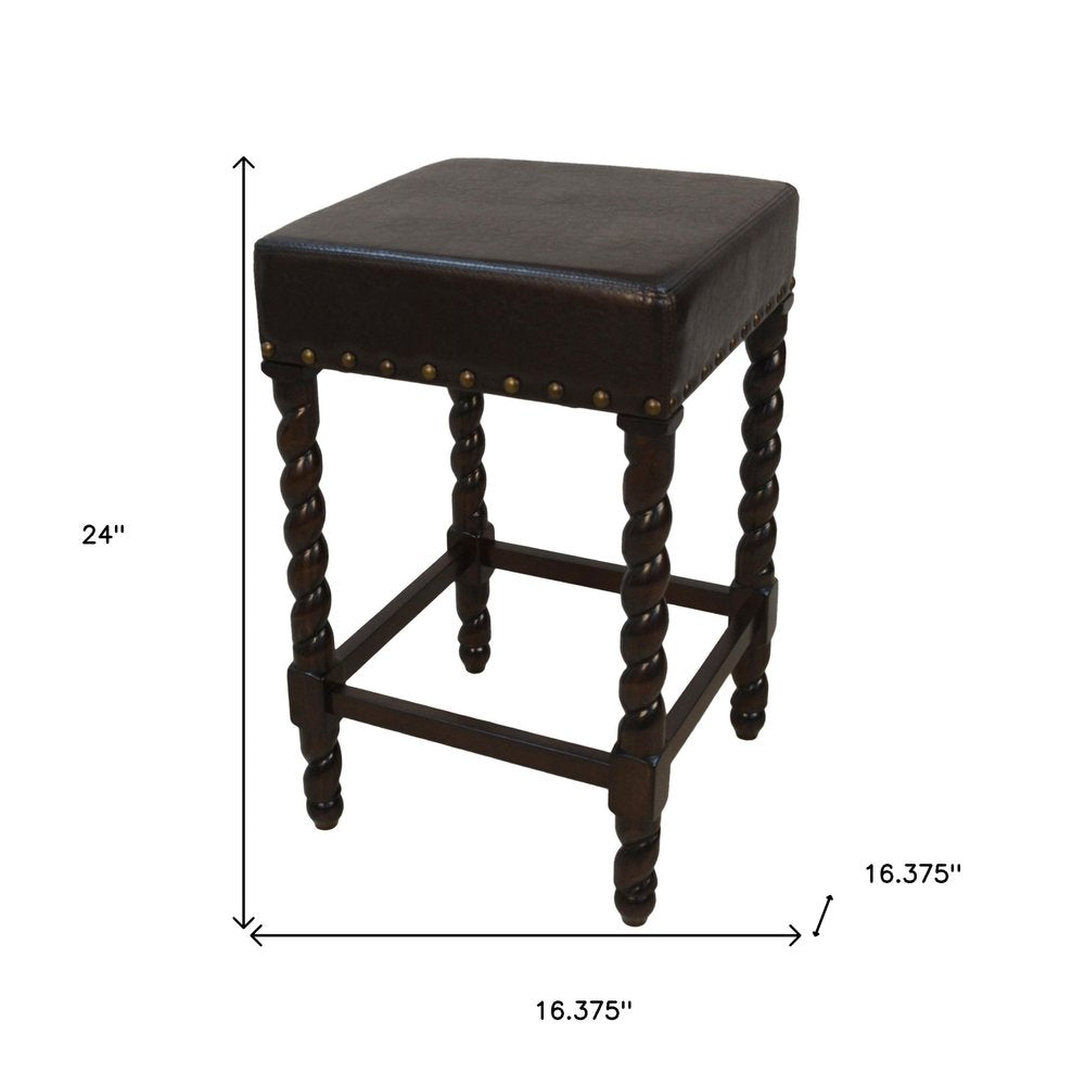 24" Black And Espresso Faux Leather And Fabric And Solid Wood Backless Counter Height Bar Chair HomeRoots