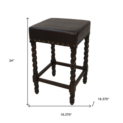 24" Black And Espresso Faux Leather And Fabric And Solid Wood Backless Counter Height Bar Chair HomeRoots