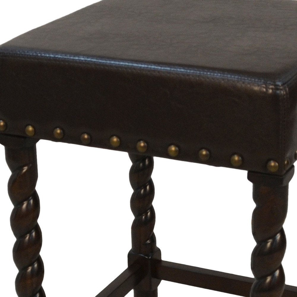 24" Black And Espresso Faux Leather And Fabric And Solid Wood Backless Counter Height Bar Chair HomeRoots