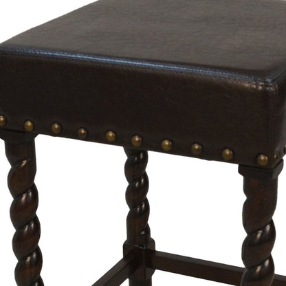 24" Black And Espresso Faux Leather And Fabric And Solid Wood Backless Counter Height Bar Chair HomeRoots