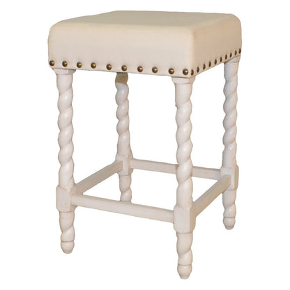 24" Cream And White Fabric And Solid Wood Backless Counter Height Bar Chair HomeRoots
