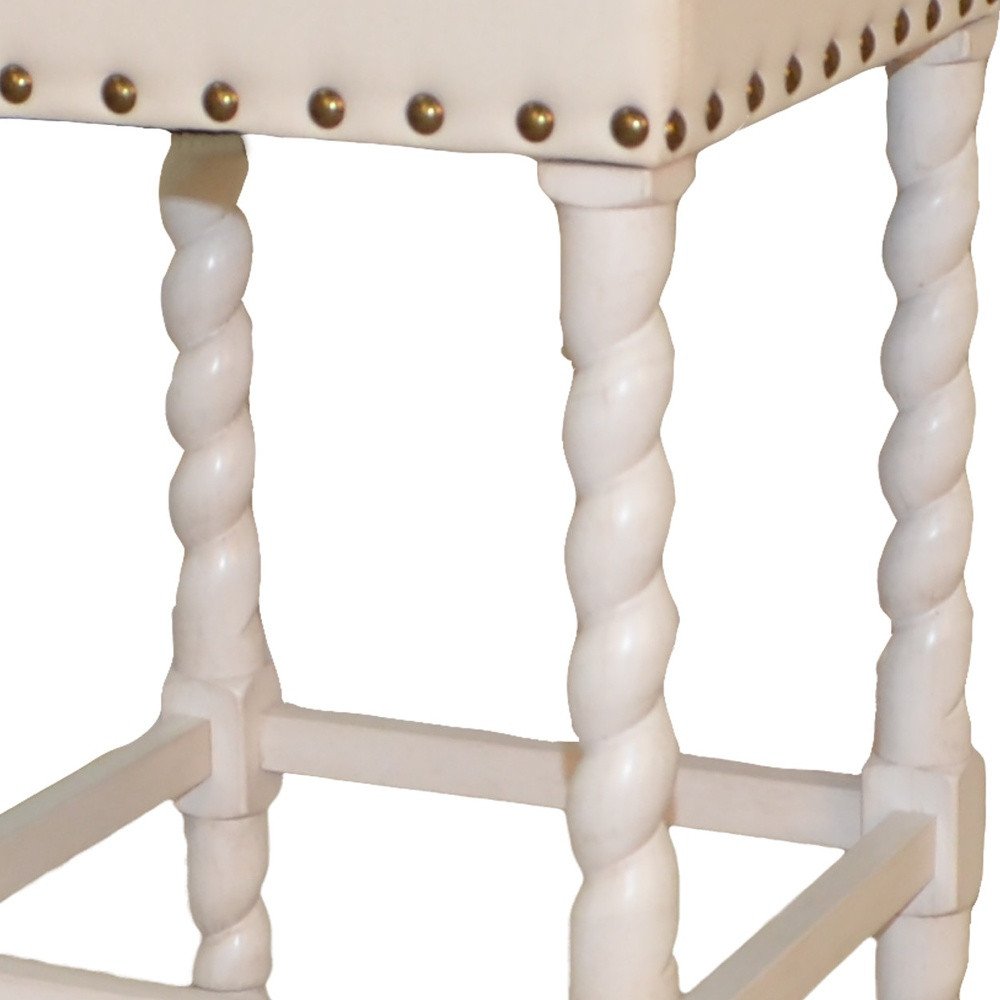 24" Cream And White Fabric And Solid Wood Backless Counter Height Bar Chair HomeRoots
