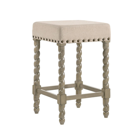 24" Cream And Gray Fabric And Solid Wood Backless Counter Height Bar Chair HomeRoots