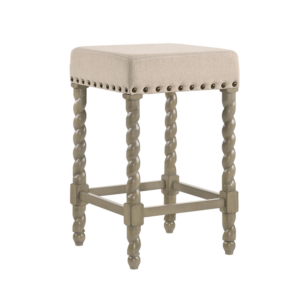 24" Cream And Gray Fabric And Solid Wood Backless Counter Height Bar Chair HomeRoots